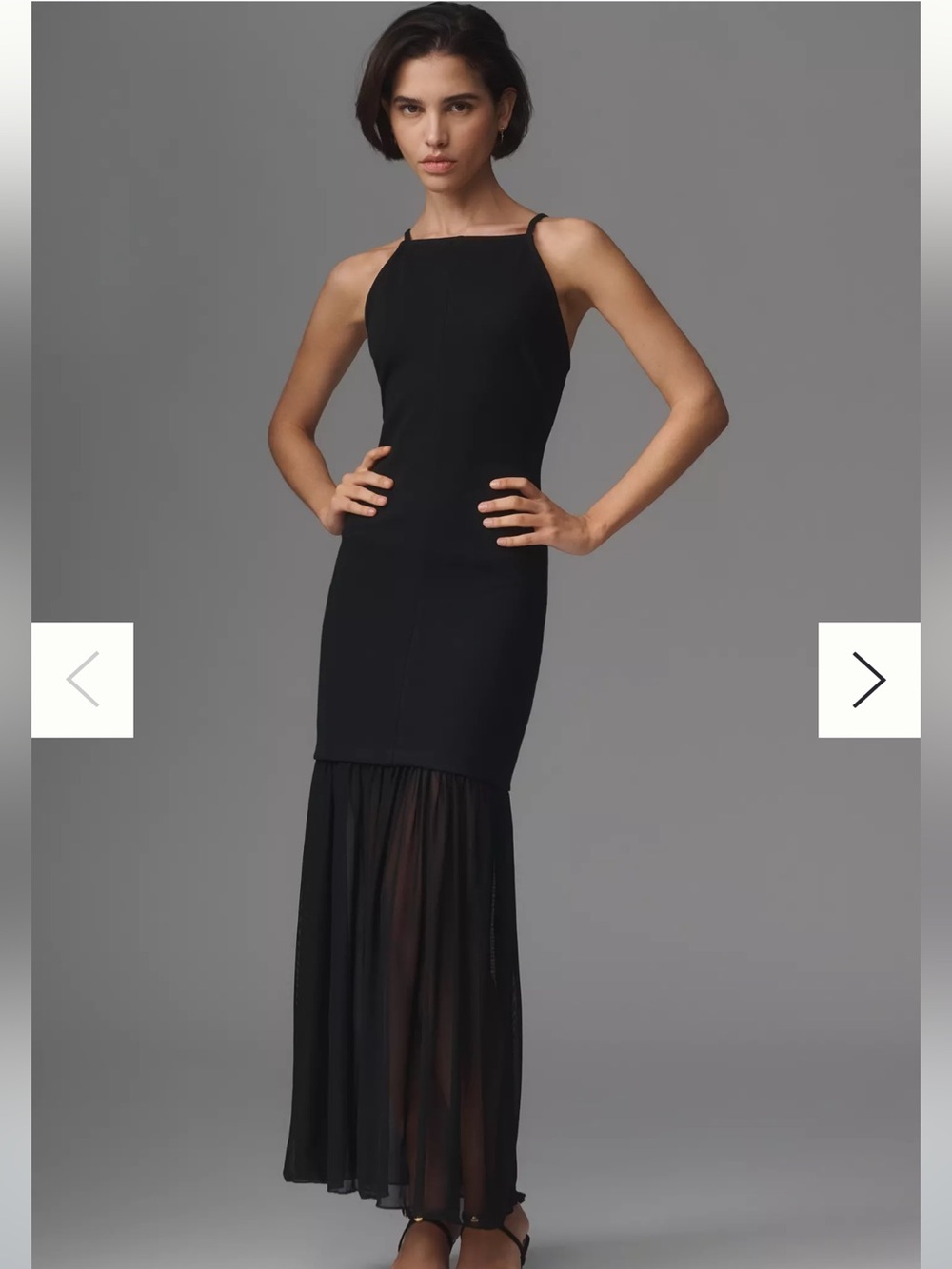 Black Halter Maxi Dress with Sheer Flounce Hem